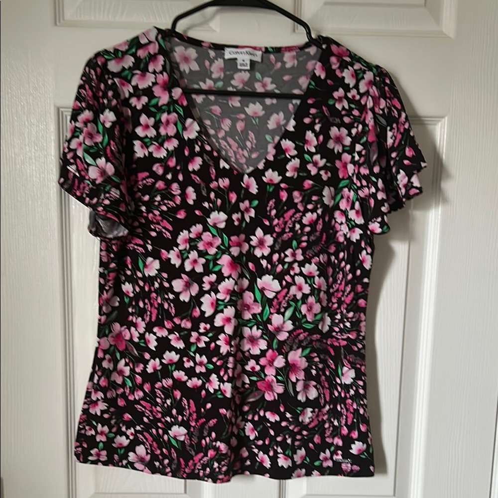 Calvin Klein Black and Pink Ruffled Blouse